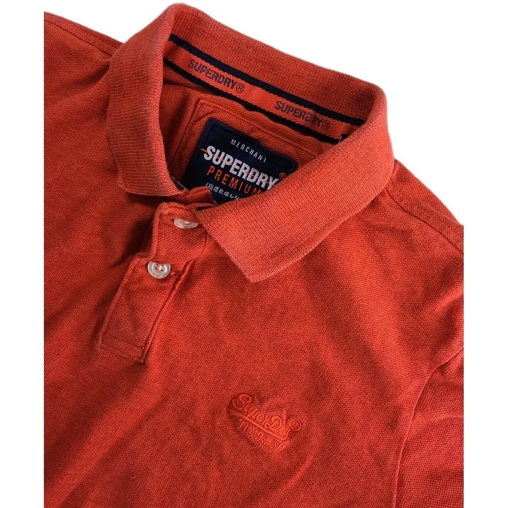 Superdry PREMIUM Mens Polo Shirt LARGE ORANGE Cotton LOGO